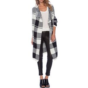 De Philo Black & White Plaid Draped Sweater Jacket Oversized Cardigan Size S